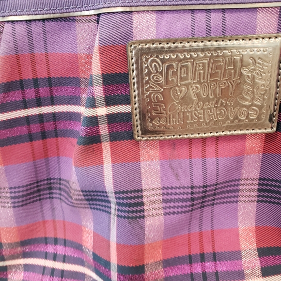 Coach Poppy Purple Plaid Tartan Glam Tote - Picture 3 of 16